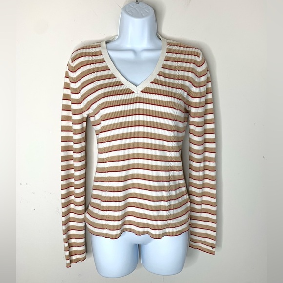 Tommy Hilfiger Women's Stripe Sweater V-neck Pullover  Vintage 2000s Preppy - Picture 16 of 16